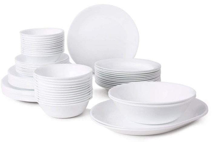 Corelle Living ware 76-Piece Dinnerware Set, Service for 12, Winter Frost White